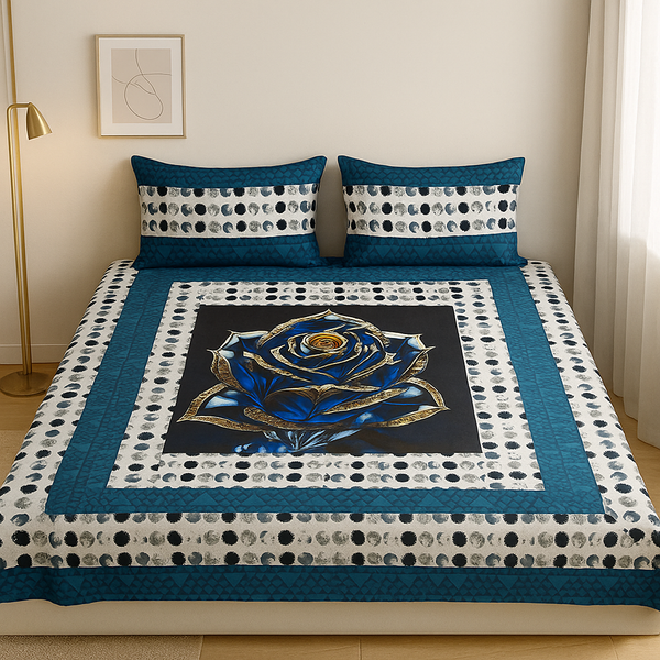 Embroidered Patchwork Digital Panel Bedsheet - King Size (3Pcs)