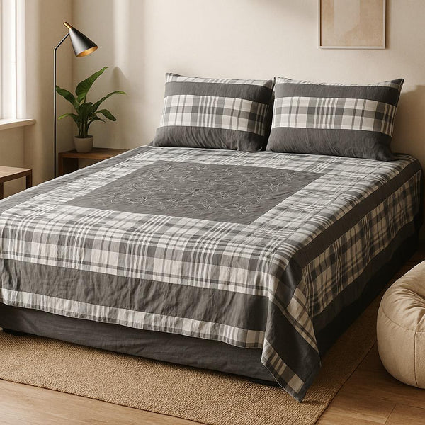 Embroidered Patchwork Bedsheet - King Size (3Pcs)